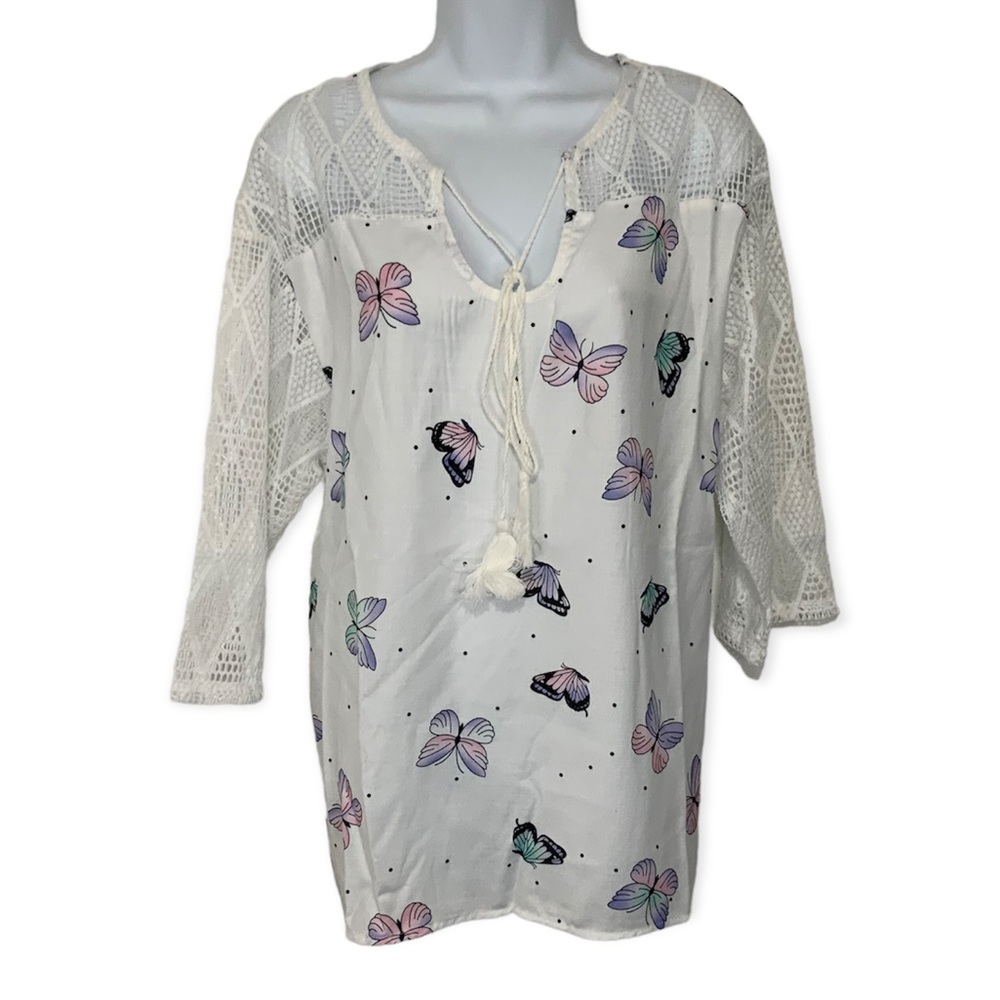 MISSLOOK Lace Butterfly Print Top NWT